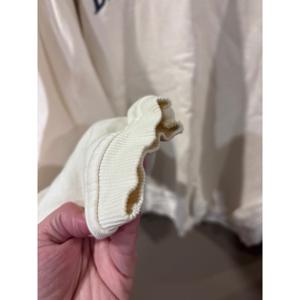 Vintage B.U.M. Equipment Sweatshirt Cream White Navy Logo Pullover Mens Medium - Picture 3 of 6